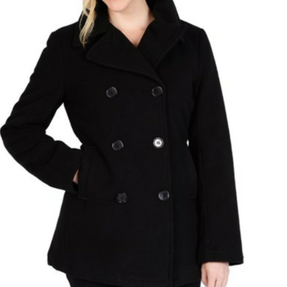 CLASSIC BLACK PEA COAT Size M